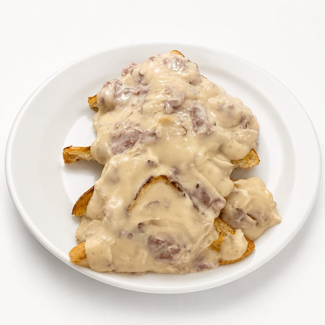 Cream Chipped Beef on White Toast Breakfast.